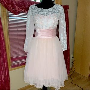BABY PINK FORMAL MINI LONG SLEEVE DESIGN DRESS